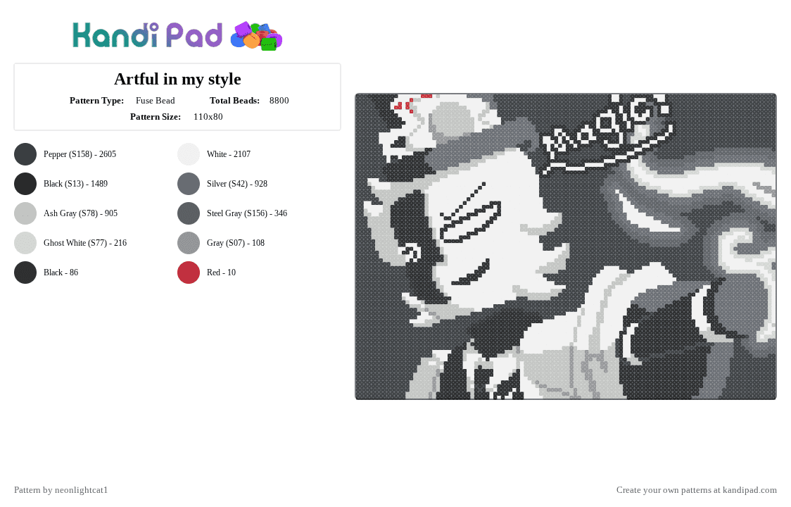 🎩◻️Artful in my style🪄 - Fuse Bead Pattern by neonlightcat1 on Kandi Pad - white,beige,gray,die of death,artful