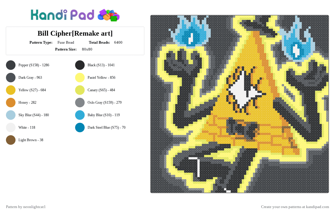 Bill Cipher[Remake art] - Fuse Bead Pattern by neonlightcat1 on Kandi Pad - yellow,gray,gravityfalls,bill cipher