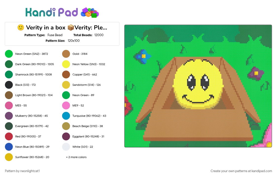 🙂 Verity in a box 📦Verity: Please Adopt me! 🥹 - Fuse Bead Pattern by neonlightcat1 on Kandi Pad - green, minecraft mode, tan, verity, video game, yellow