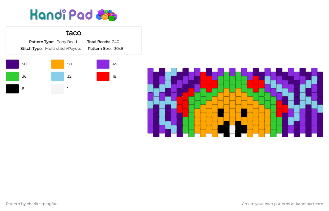 taco - Pony Bead Pattern by charliesrpingfan on Kandi Pad - purple,orange