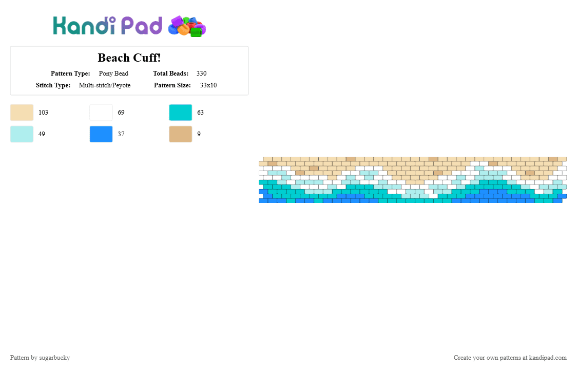 Beach Cuff! - Pony Bead Pattern by sugarbucky on Kandi Pad - beige,light blue,cotdbeaches,blue,tan,beach,ocean,cuff