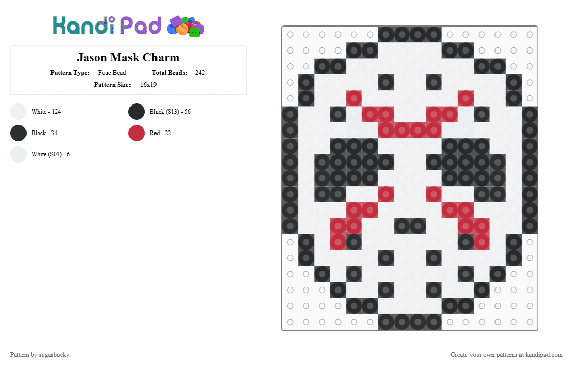 Jason Mask Charm - Fuse Bead Pattern by sugarbucky on Kandi Pad - white,horror,jason,slasher,friday the 13th,friday the thirteenth