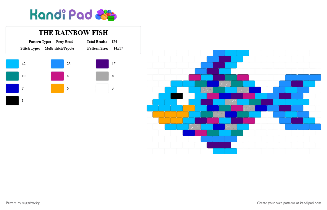 THE RAINBOW FISH - Pony Bead Pattern by sugarbucky on Kandi Pad - light blue,purple,rainbow fish,charm
