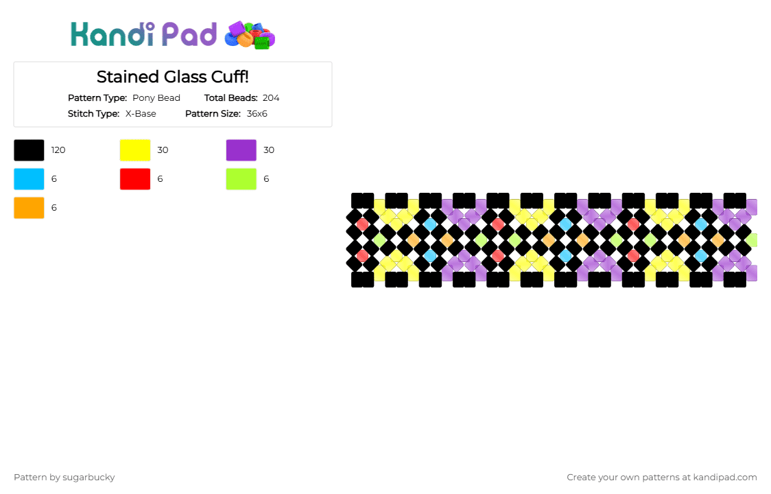 Stained Glass Cuff! - Pony Bead Pattern by sugarbucky on Kandi Pad - black,yellow,purple,cotdstainedglass,x base