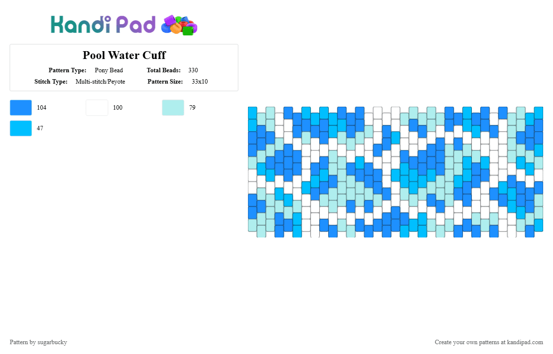 Pool Water Cuff - Pony Bead Pattern by sugarbucky on Kandi Pad - light blue,white,cotdseapunk,blue,water,pool
