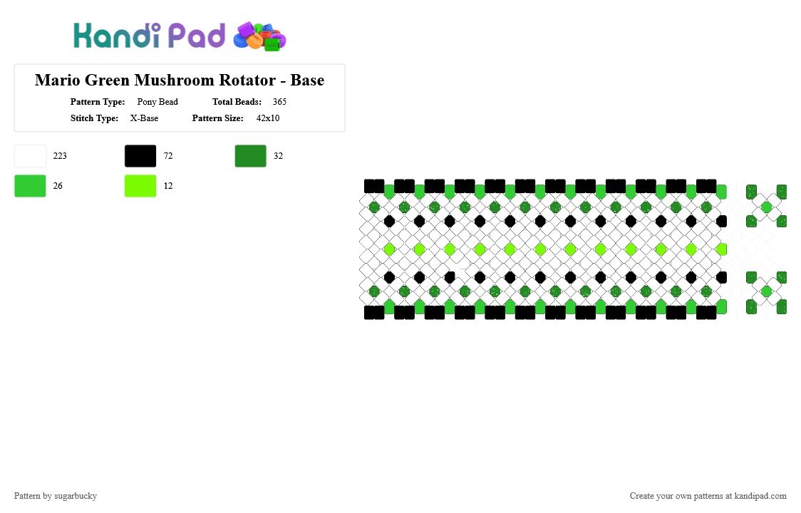 Mario Green Mushroom Rotator - Base - Pony Bead Pattern by sugarbucky on Kandi Pad - white,mushroom,mario,nintendo,rotator,green