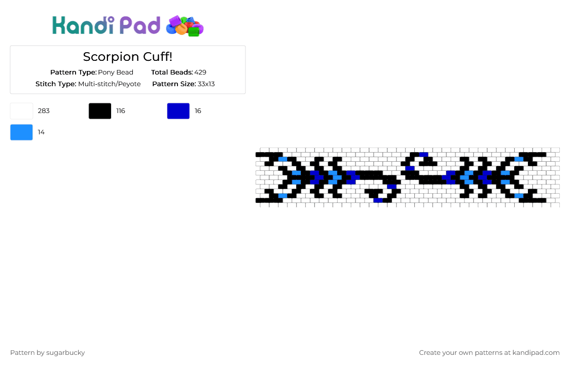 Scorpion Cuff! - Pony Bead Pattern by sugarbucky on Kandi Pad - white,light blue,purple,cotdscorpions,blue,scorpion,clear,cuff