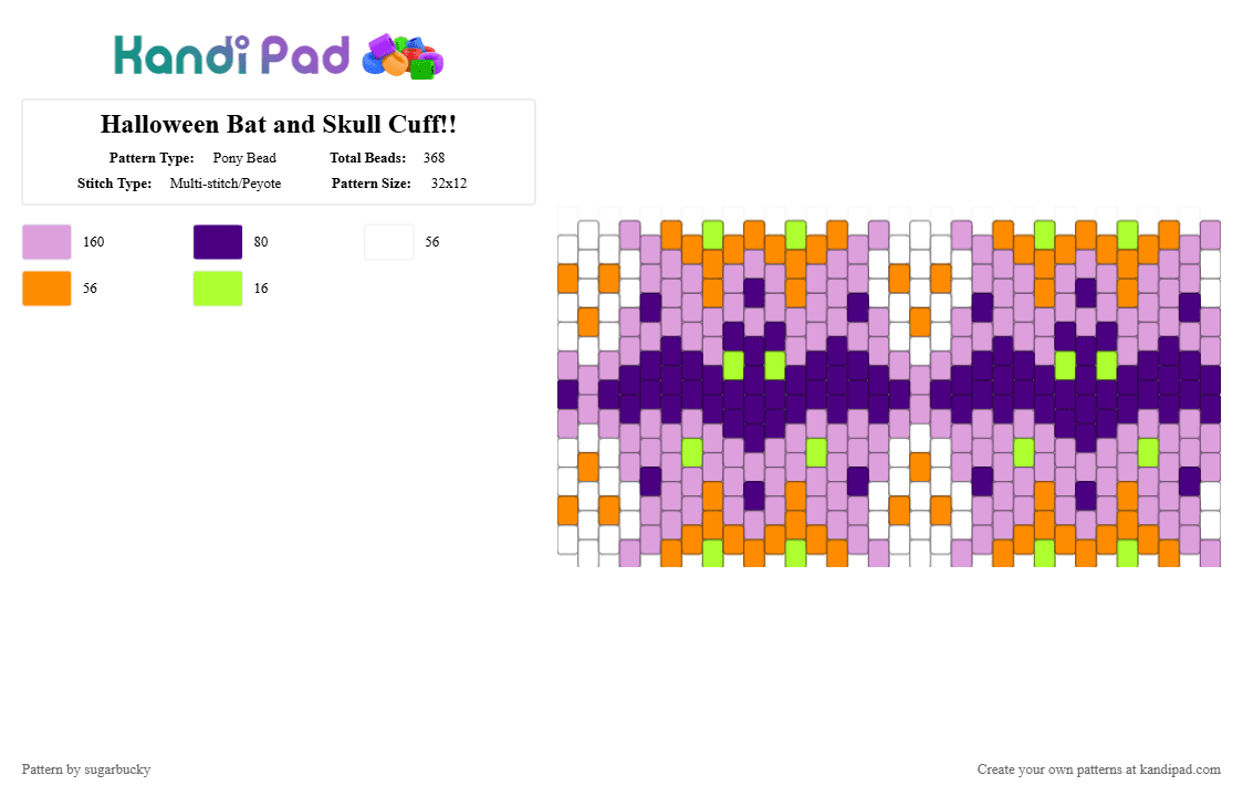 Halloween Bat and Skull Cuff!! - Pony Bead Pattern by sugarbucky on Kandi Pad - purple,pink,cotdbats,bat,skull,cuff,halloween,orange,green