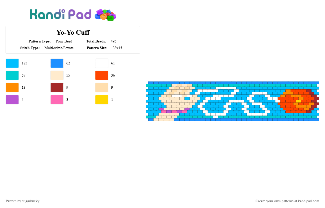 Yo-Yo Cuff - Pony Bead Pattern by sugarbucky on Kandi Pad - light blue,cotdyo-yos,yoyo,hand,cuff