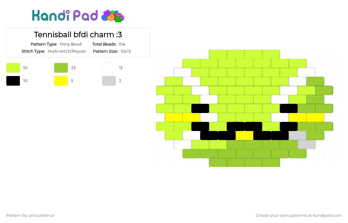 Tennisball bfdi charm :3 - Pony Bead Pattern by urlocaldonut on Kandi Pad - yellow,green