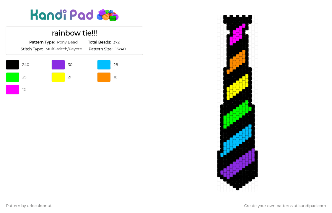rainbow tie!!! - Pony Bead Pattern by urlocaldonut on Kandi Pad - black, colorful, light blue, yellow