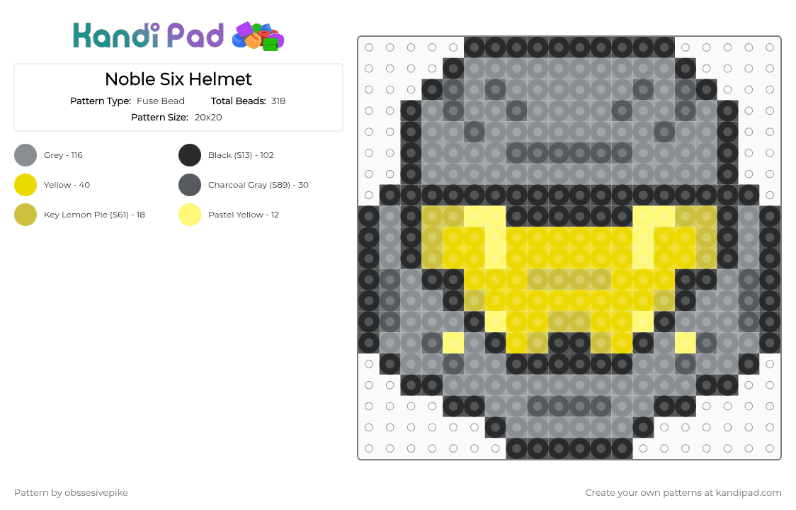 Halo Reach Noble Six Helmet - Fuse Bead Pattern by obssesivepike on Kandi Pad - gray,yellow