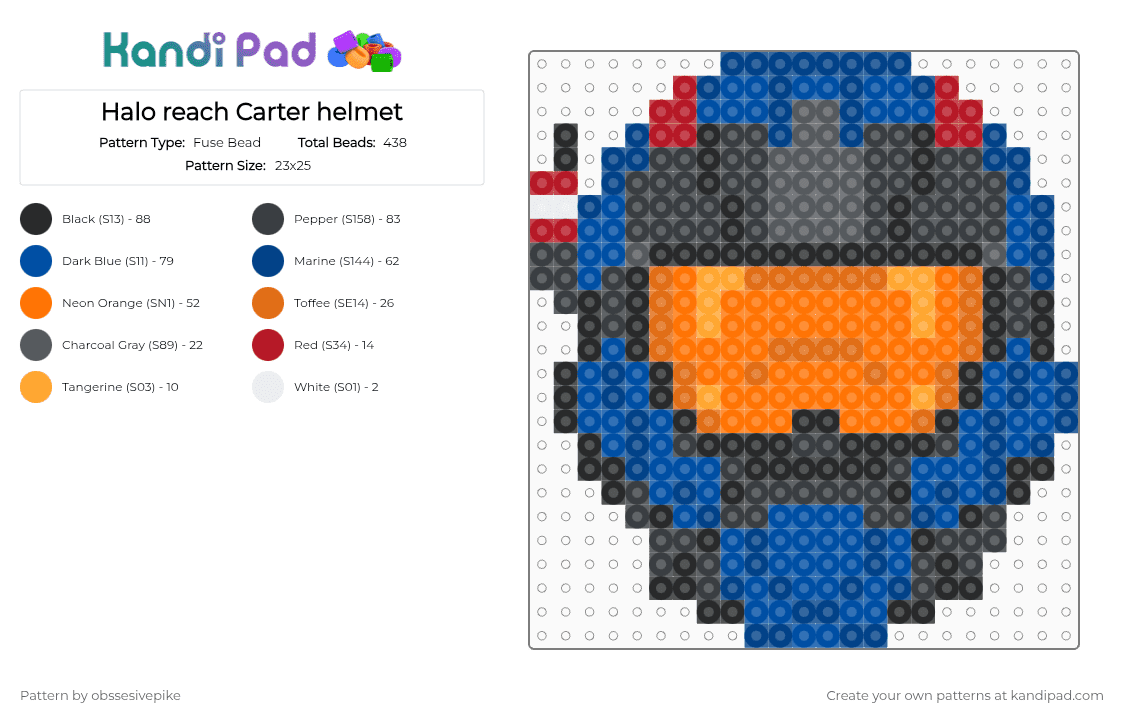 Halo reach Carter helmet - Fuse Bead Pattern by obssesivepike on Kandi Pad - blue,orange