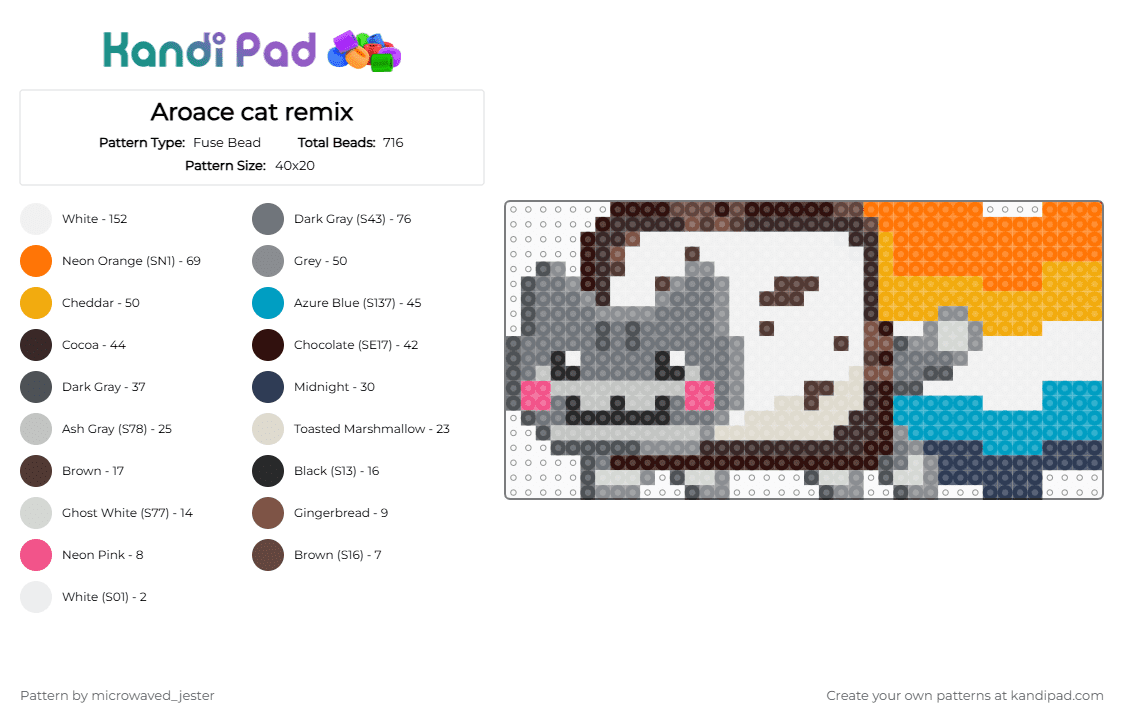 Aroace Nyan cat remix - Fuse Bead Pattern by microwaved_jester on Kandi Pad - brown, cat, gray, orange, pop tart, pride