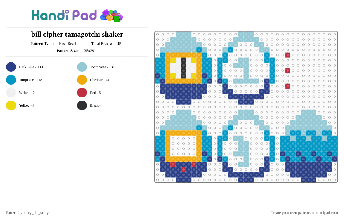 bill cipher tamagotchi shaker - Fuse Bead Pattern by mary_the_scary on Kandi Pad - light blue,blue