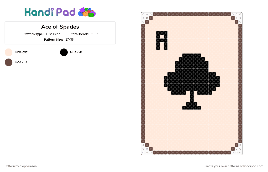 Ace of Spades - Fuse Bead Pattern by diepbluesea on Kandi Pad - beige