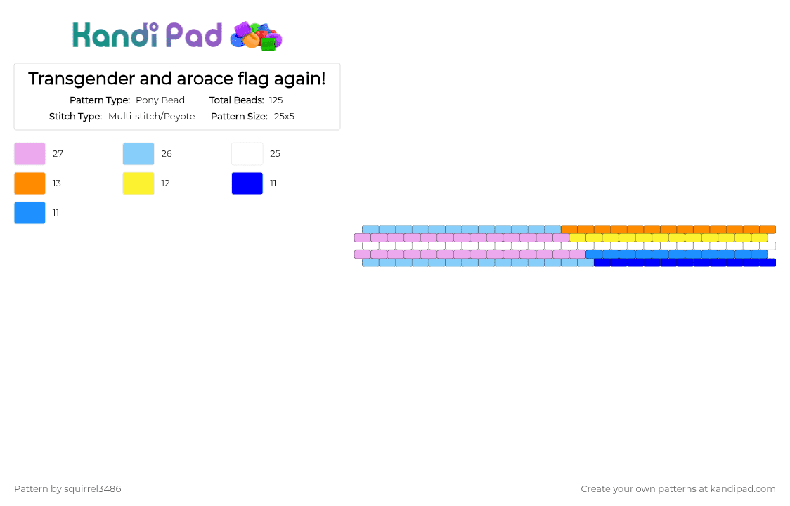 Transgender and aroace flag again! - Pony Bead Pattern by squirrel3486 on Kandi Pad - light blue,pink