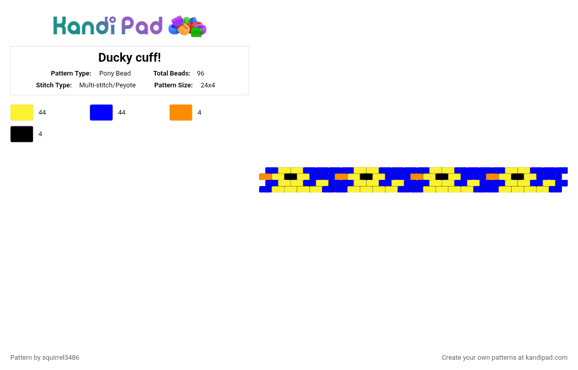 Ducky cuff! - Pony Bead Pattern by squirrel3486 on Kandi Pad - purple, yellow