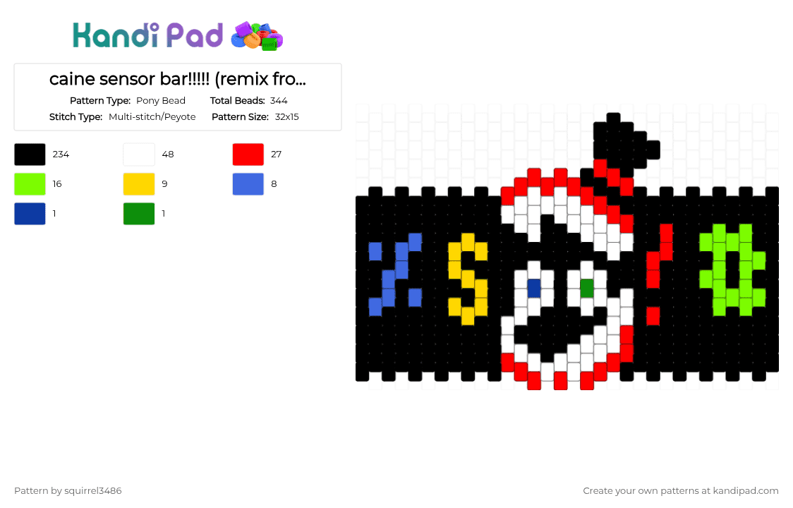 caine sensor bar!!!!! (remix from a remix) - Pony Bead Pattern by squirrel3486 on Kandi Pad - black,red,green