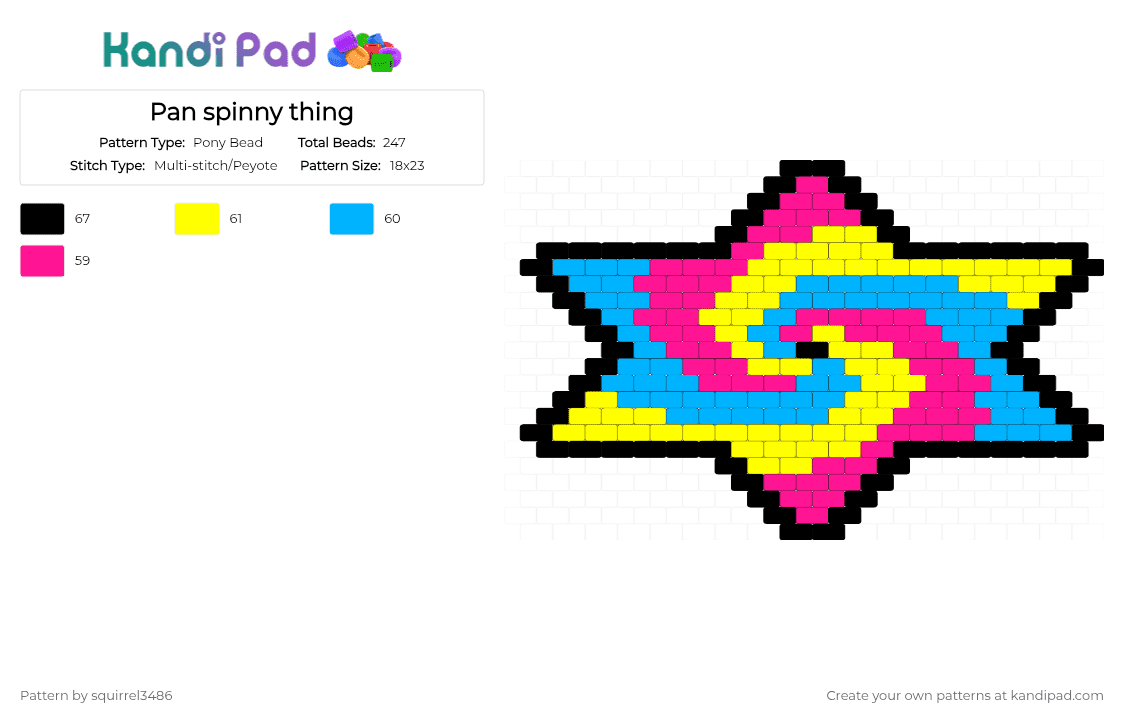 Pan spinny thing - Pony Bead Pattern by squirrel3486 on Kandi Pad - pink,yellow,light blue
