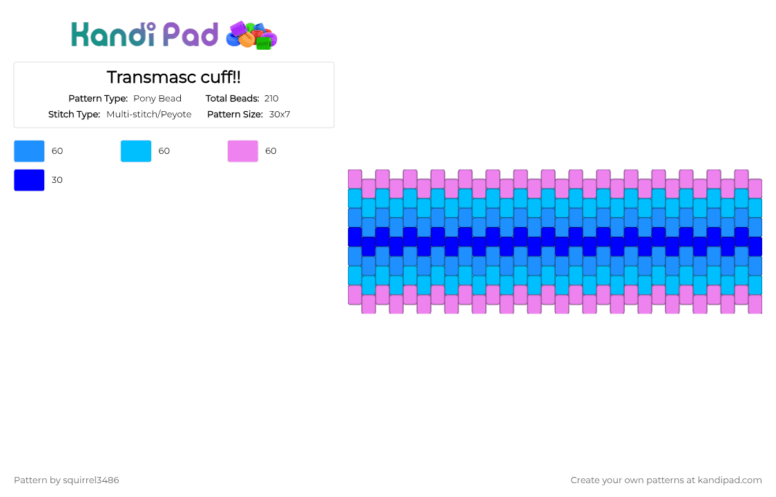 Transmasc cuff!! - Pony Bead Pattern by squirrel3486 on Kandi Pad - light blue