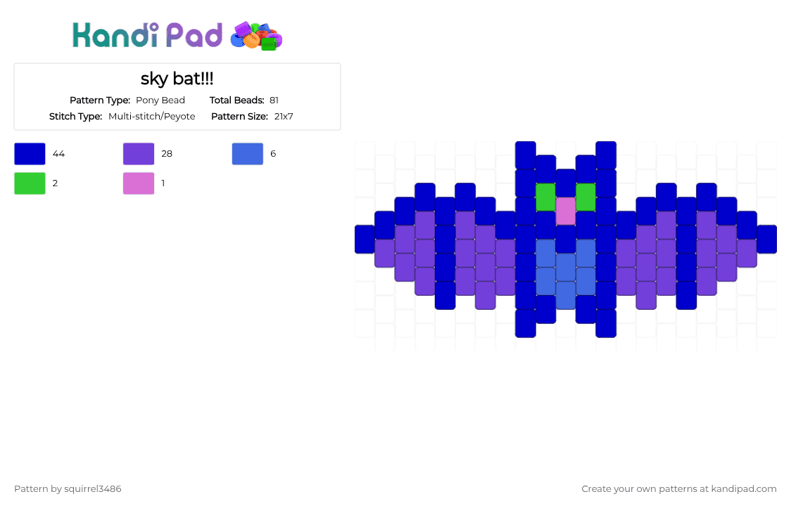Sky bat!!! Pony Bead Pattern - Kandi Pad | Kandi Patterns, Fuse Bead ...