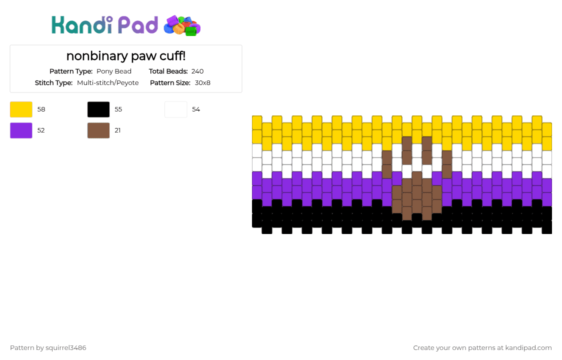 nonbinary paw cuff! - Pony Bead Pattern by squirrel3486 on Kandi Pad - yellow,purple