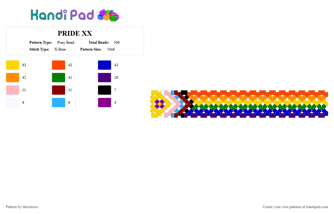 PRIDE XX - Pony Bead Pattern by theodorus on Kandi Pad - yellow,orange,purple,colorful