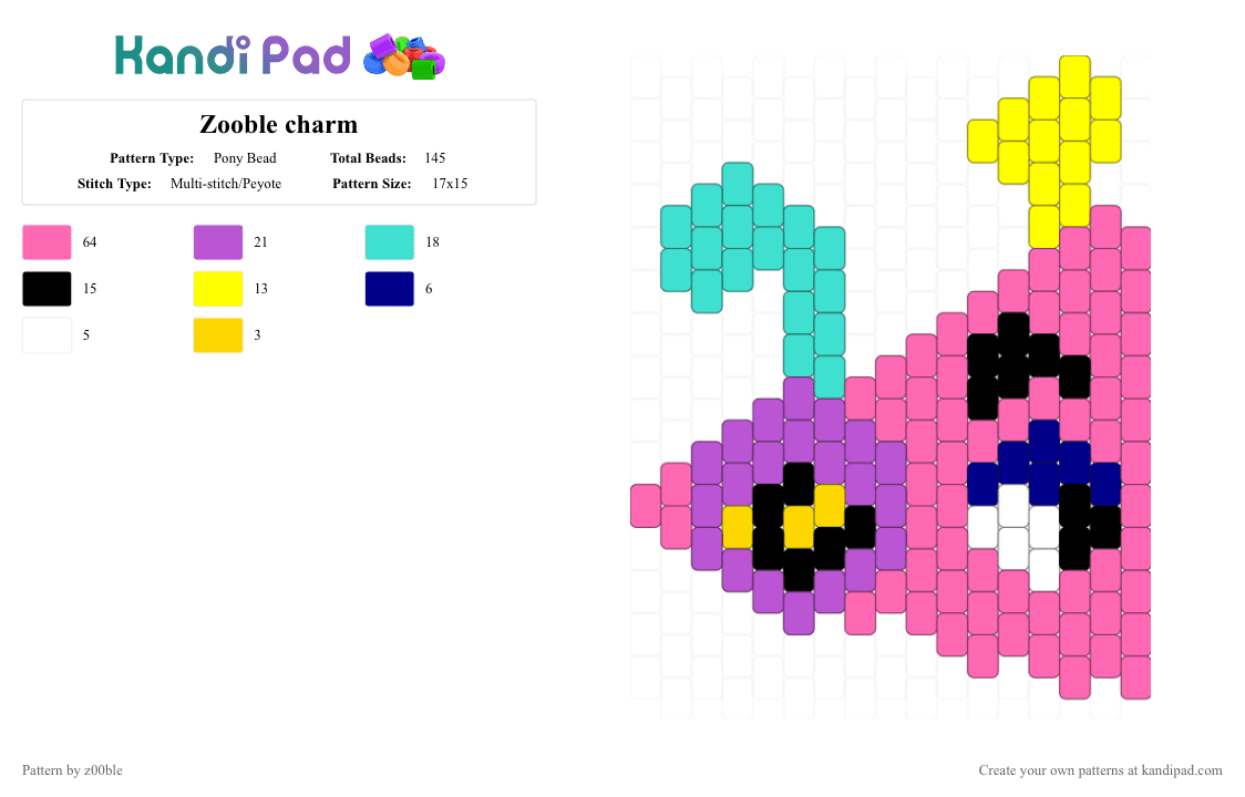 Zooble charm - Pony Bead Pattern by z00ble on Kandi Pad - pink,tdac,the amazing digital circus,zooble,charm,pony beads,kandi