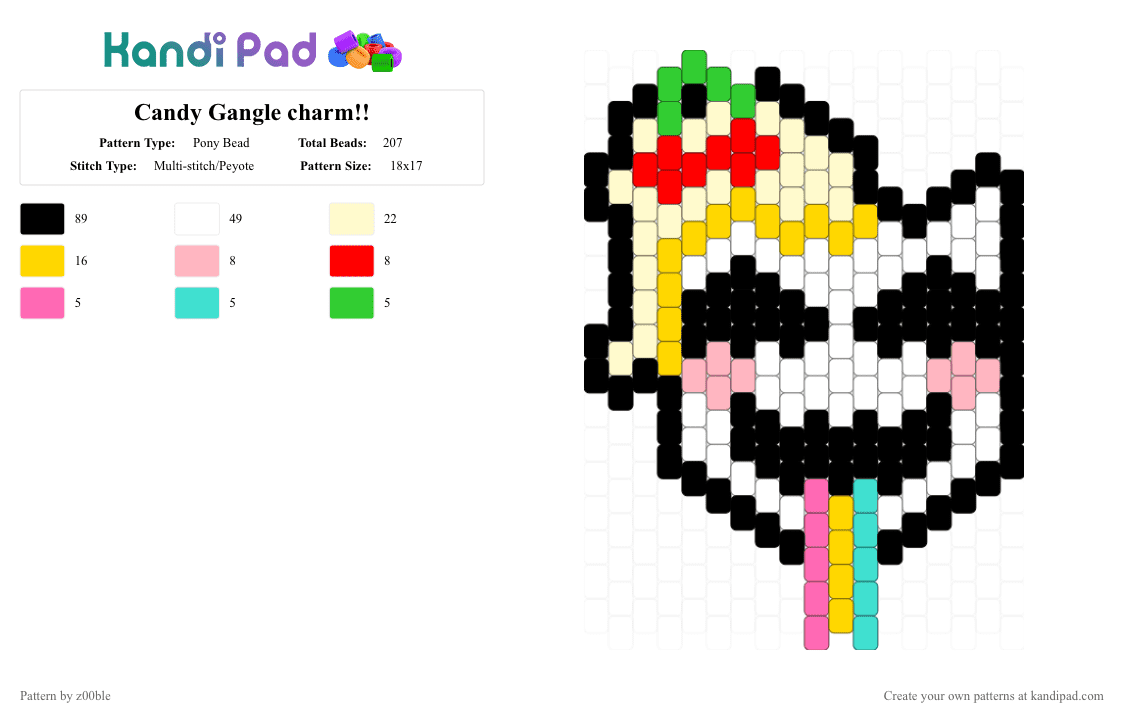 Candy Gangle charm!! - Pony Bead Pattern by z00ble on Kandi Pad - yellow,pink,gangle,the amazing digital circus,gangle tadc,tadc,kandi,kandi charm,pony beads