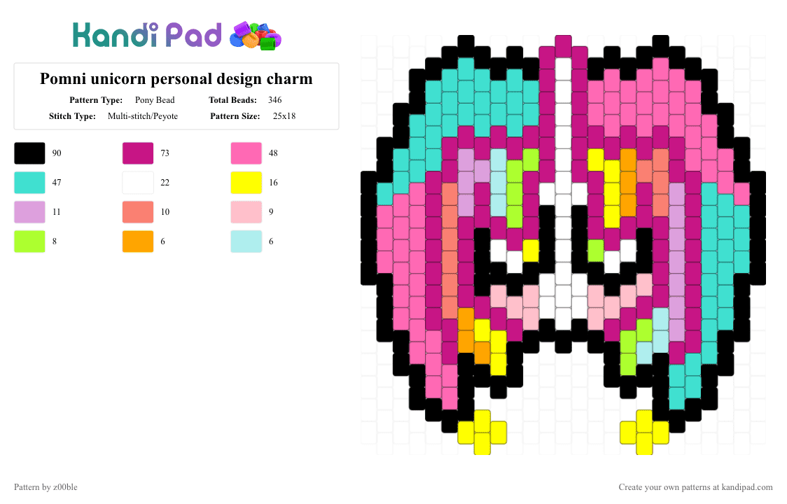 Pomni unicorn personal design charm - Pony Bead Pattern by z00ble on Kandi Pad - pink,light blue,tadc,pomni,the amazing digital circus,pomni tadc,au,charm,pony beads