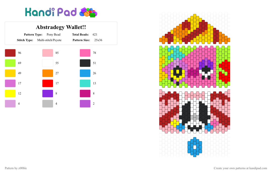 Abstradegy Wallet!! - Pony Bead Pattern by z00ble on Kandi Pad - abstradegy, gangle, green, pink, pony beads, red, tadc, the amazing digital circus, wallet, yellow, yuri, zooble