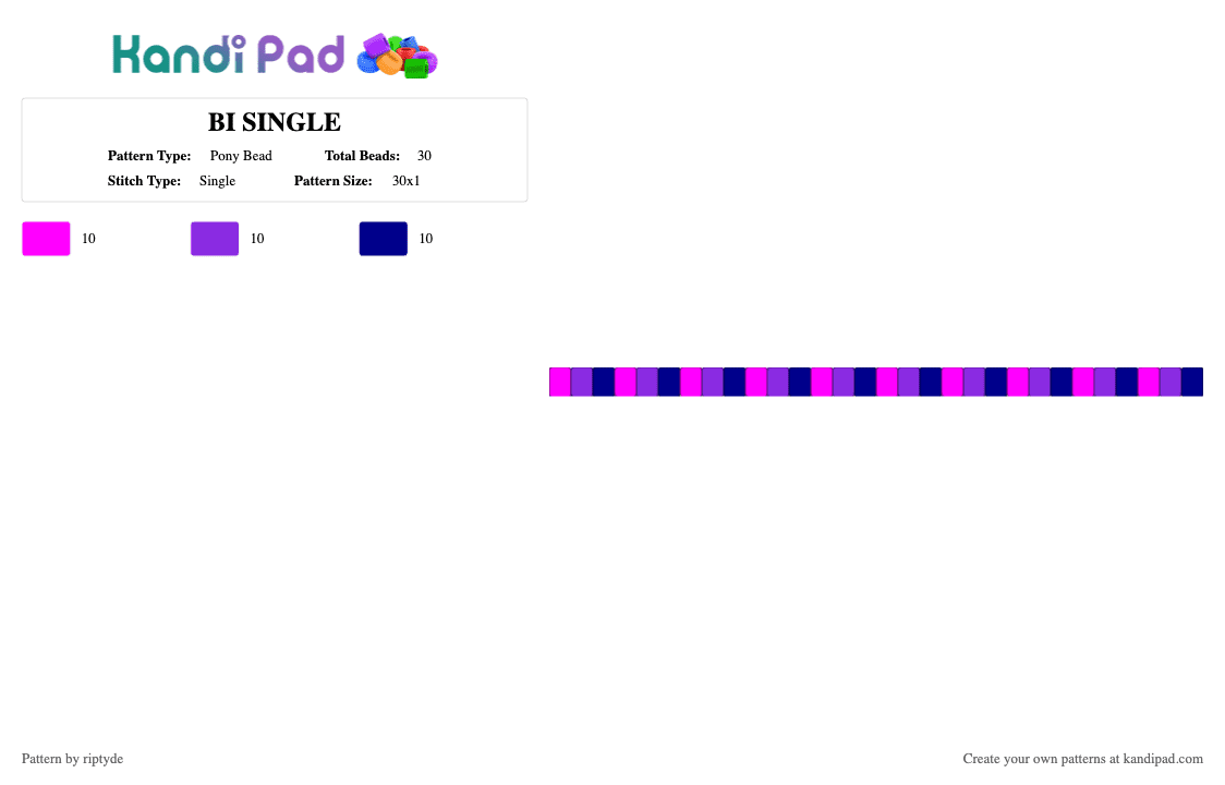 BI SINGLE - Pony Bead Pattern by riptyde on Kandi Pad - pink,purple