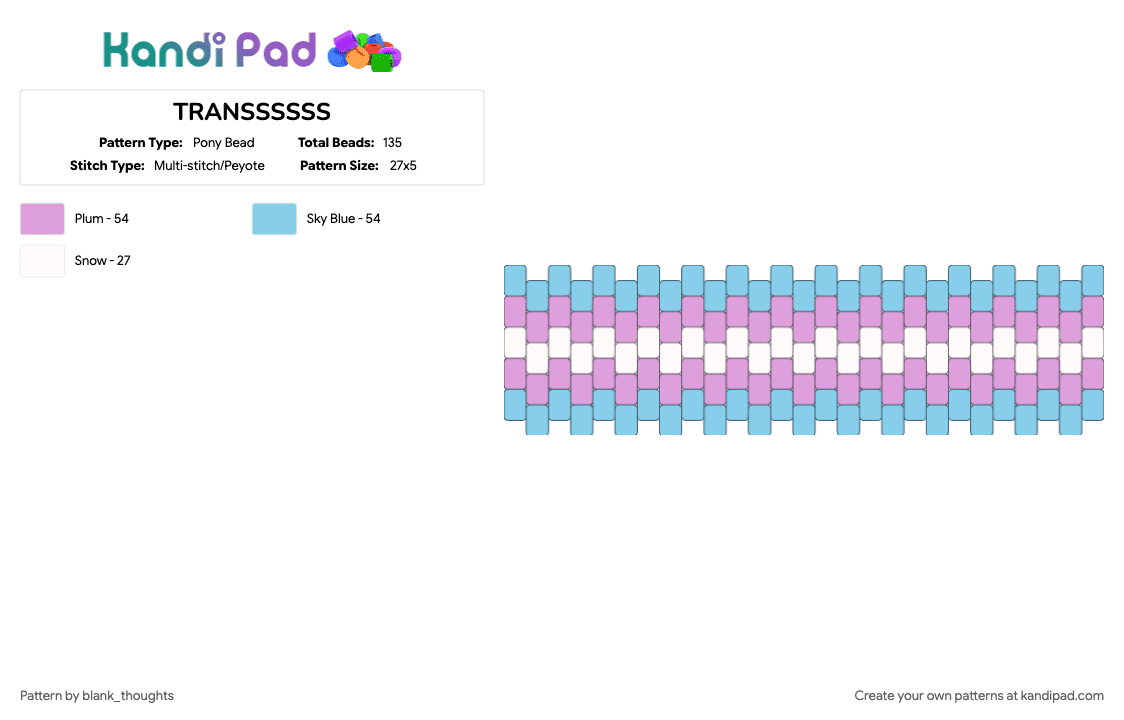TRANSSSSSS - Pony Bead Pattern by blankest_thoughts on Kandi Pad - cotdtransitions, light blue, pink, pride, trans