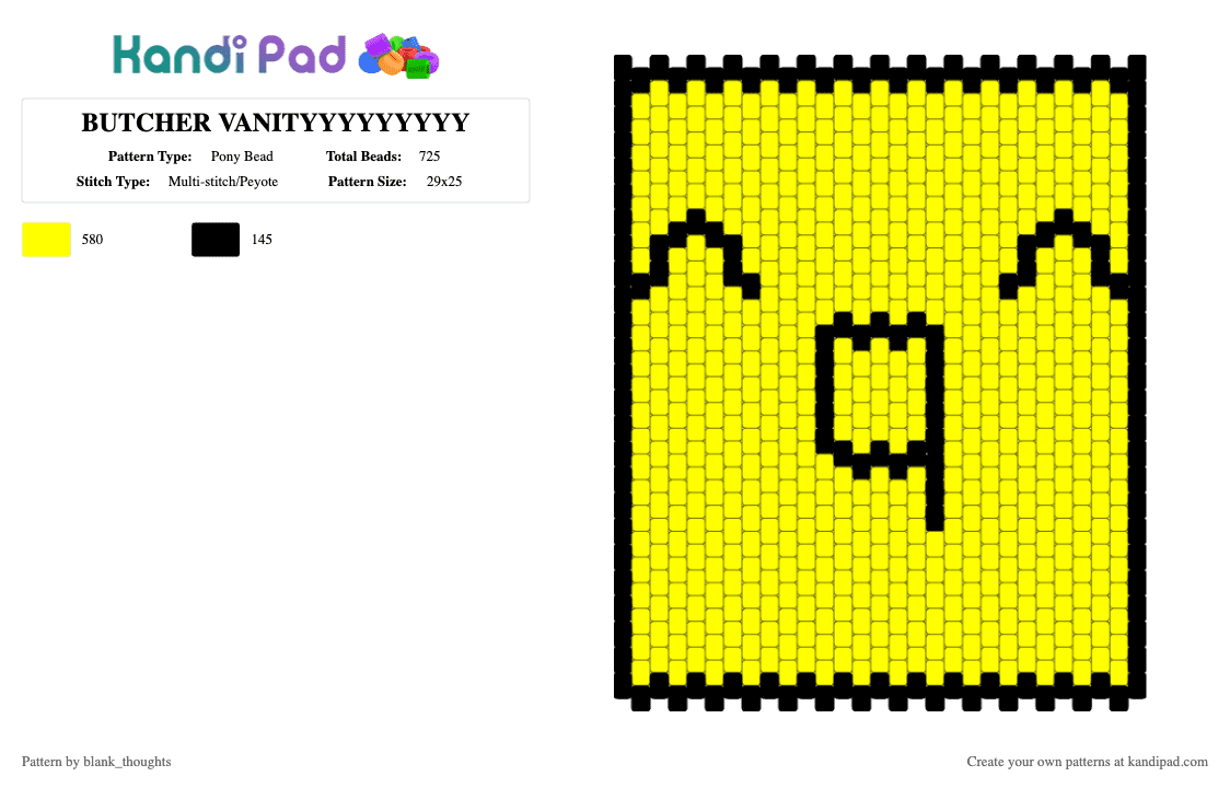 BUTCHER VANITYYYYYYYYY - Pony Bead Pattern by blankest_thoughts on Kandi Pad - flavor foley, owo, yellow