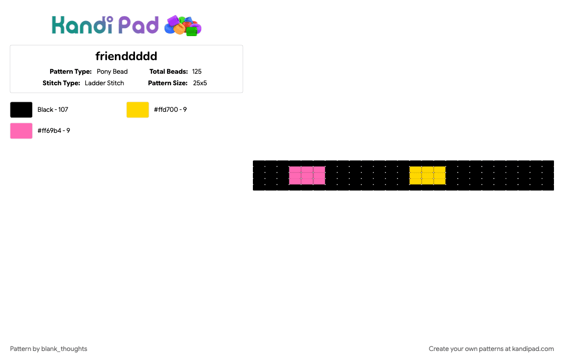 frienddddd - Pony Bead Pattern by blankest_thoughts on Kandi Pad - black, character, pink, yellow