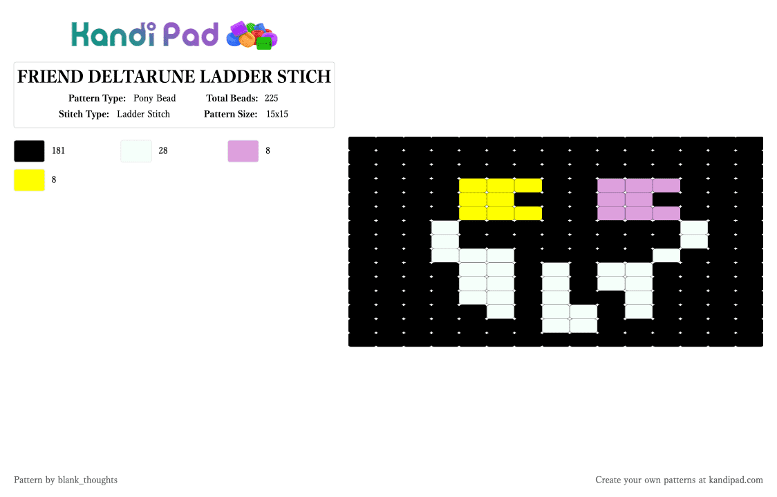 FRIEND DELTARUNE LADDER STICH - Pony Bead Pattern by blankest_thoughts on Kandi Pad - black, deltarune, easy, friend inside me, ladder, pink, toby fox, white, yellow