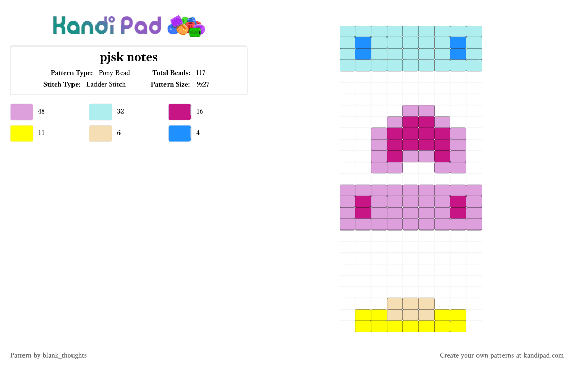 Pjsk Notes Tutorial Pjsk notes Pony Bead Pattern - Kandi Pad | Kandi Patterns, Fuse Bead ...