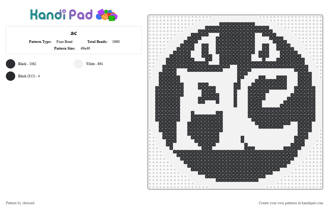 ac - Fuse Bead Pattern by cheesed on Kandi Pad - alleycvt,alley cat,dj,music,logo,edm,white,black