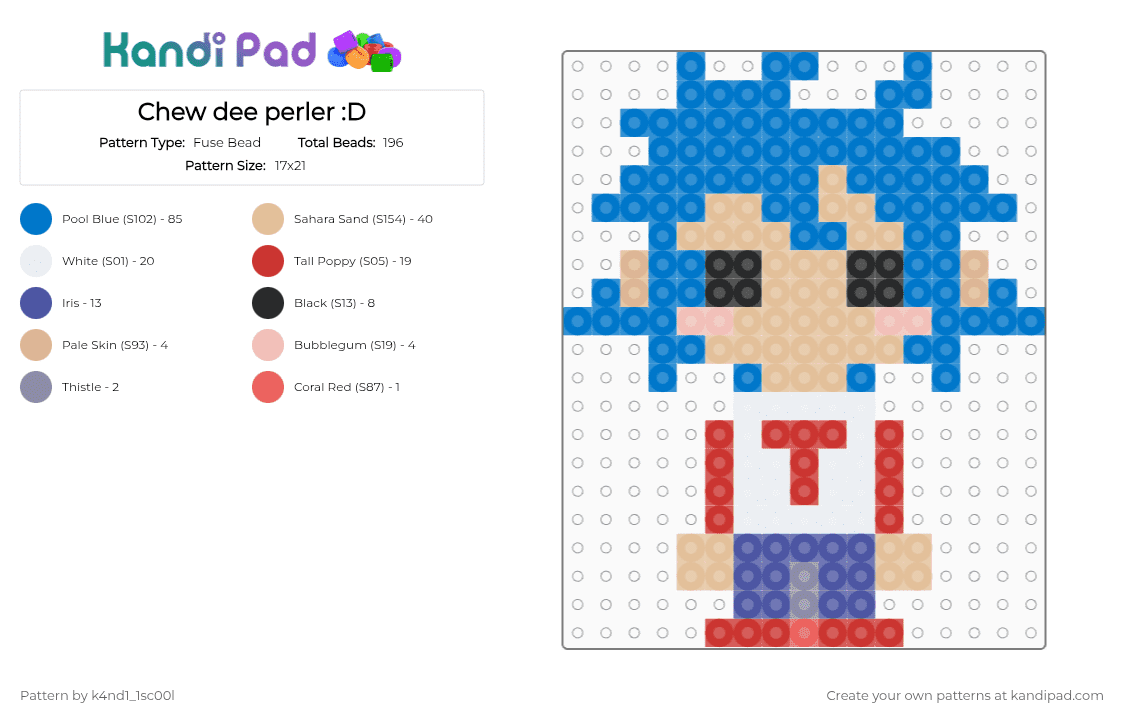 Chew dee perler :D - Fuse Bead Pattern by k4nd1_1sc00l on Kandi Pad - blue,beige