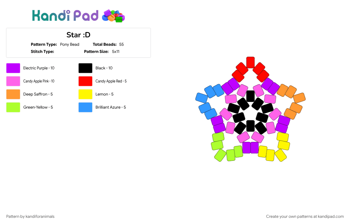 Star :D - Pony Bead Pattern by kandiforanimals on Kandi Pad - pink, purple