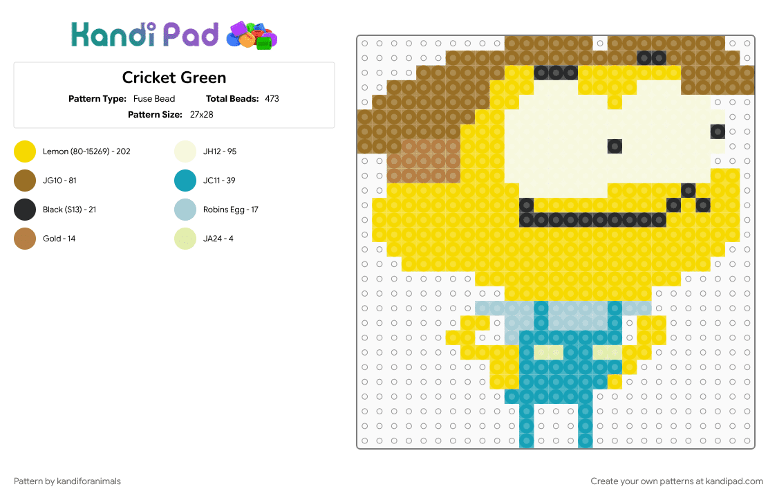 Cricket Green - Fuse Bead Pattern by kandiforanimals on Kandi Pad - tan, yellow