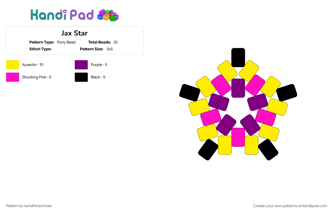 Jax Star - Pony Bead Pattern by kandiforanimals on Kandi Pad - digital circus, pink, yellow