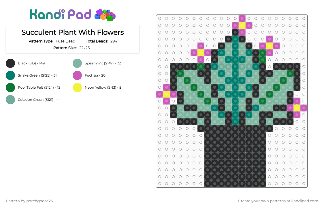 Succulent Plant With Flowers - Fuse Bead Pattern by porchgoose25 on Kandi Pad - black,teal