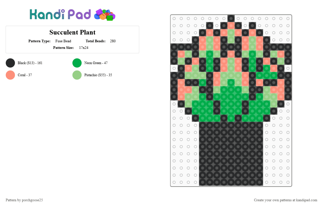 Succulent Plant - Fuse Bead Pattern by porchgoose25 on Kandi Pad - black,green