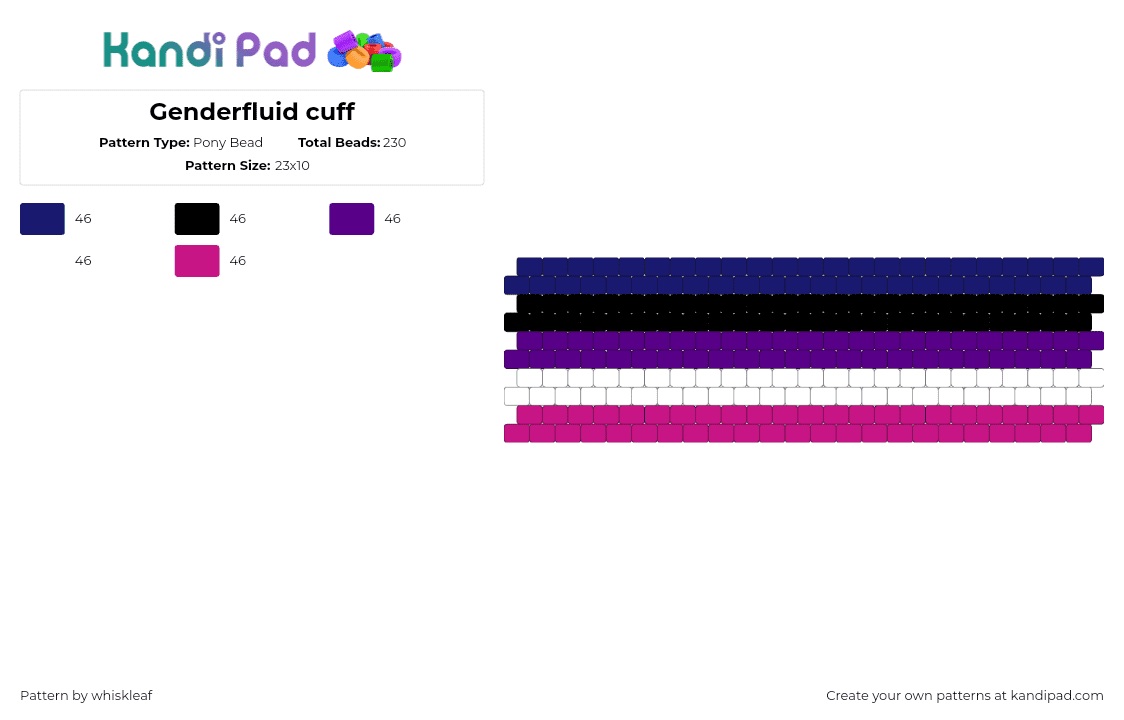 Genderfluid cuff - Pony Bead Pattern by whiskleaf on Kandi Pad - purple,pink,pride,genderfluid,pride flag