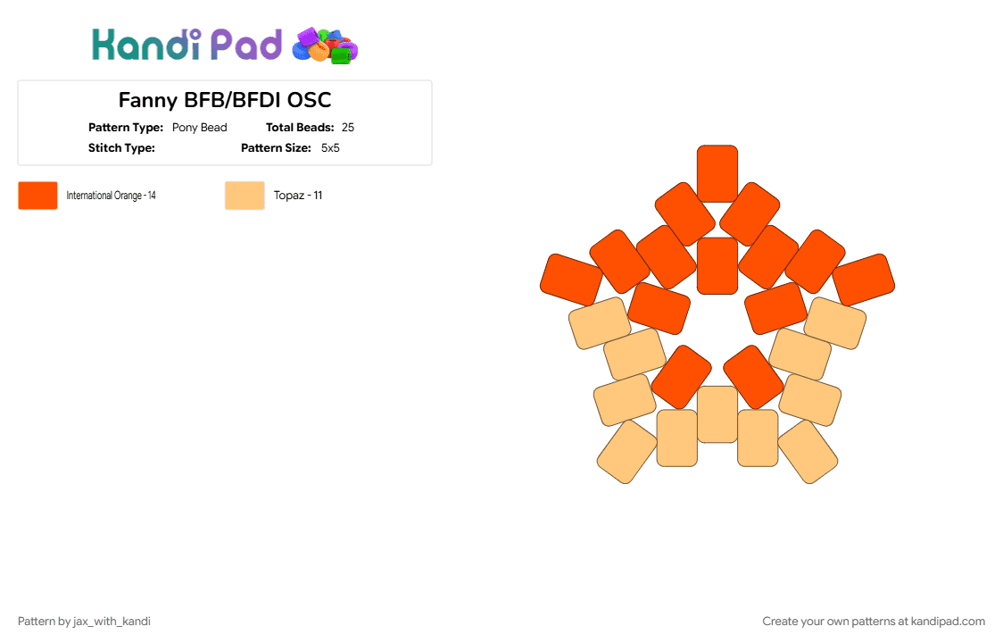 Fanny BFB/BFDI OSC - Pony Bead Pattern by jax_with_kandi on Kandi Pad - bfb, bfdi, fanny, orange, osc, osc star, tpot