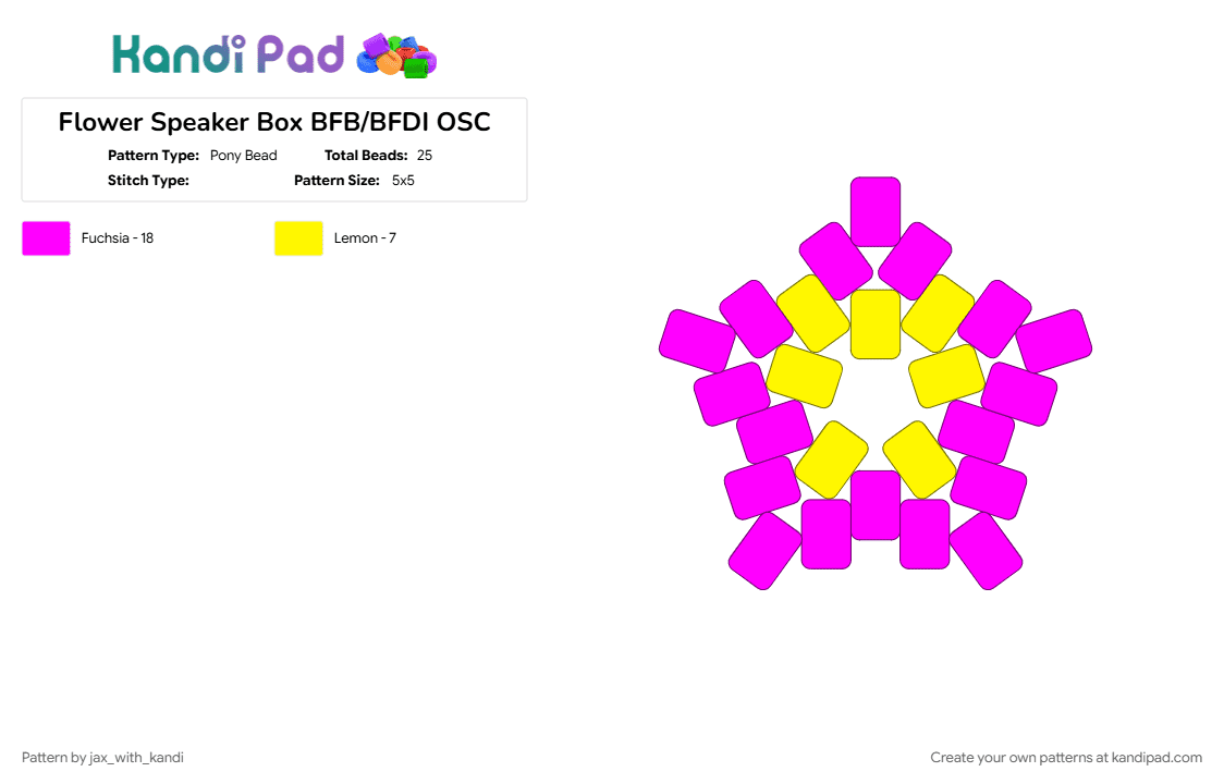 Flower Speaker Box BFB/BFDI OSC - Pony Bead Pattern by jax_with_kandi on Kandi Pad - bfb, bfdi, flower speaker box, osc, osc star, pink, tpot, yellow
