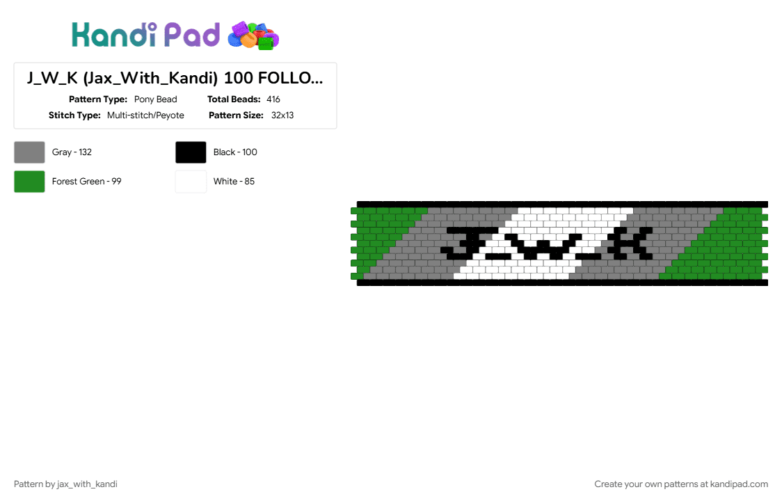 J_W_K (Jax_With_Kandi) 100 FOLLOWERS!!!!! (GREYROMANTIC) - Pony Bead Pattern by jax_with_kandi on Kandi Pad - 