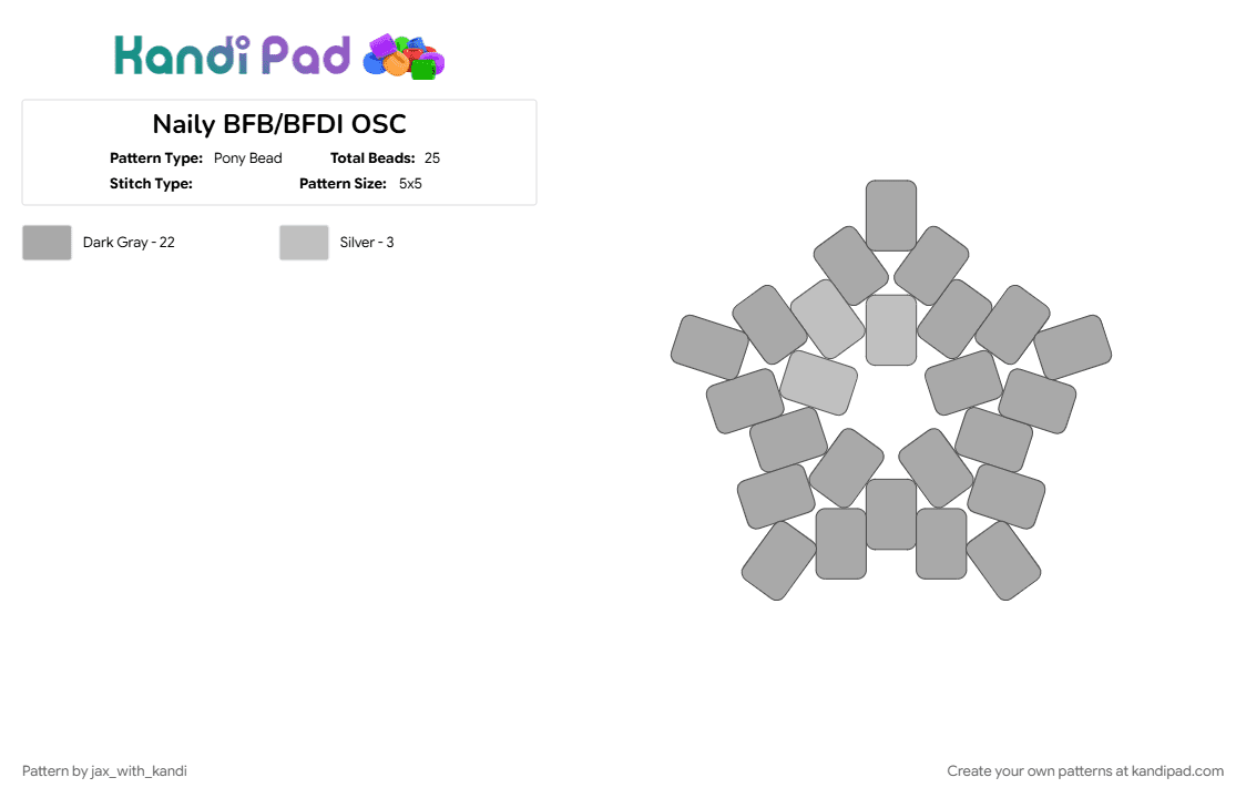 Naily BFB/BFDI OSC - Pony Bead Pattern by jax_with_kandi on Kandi Pad - beige, bfb, bfdi, naily, osc, osc star, tpot